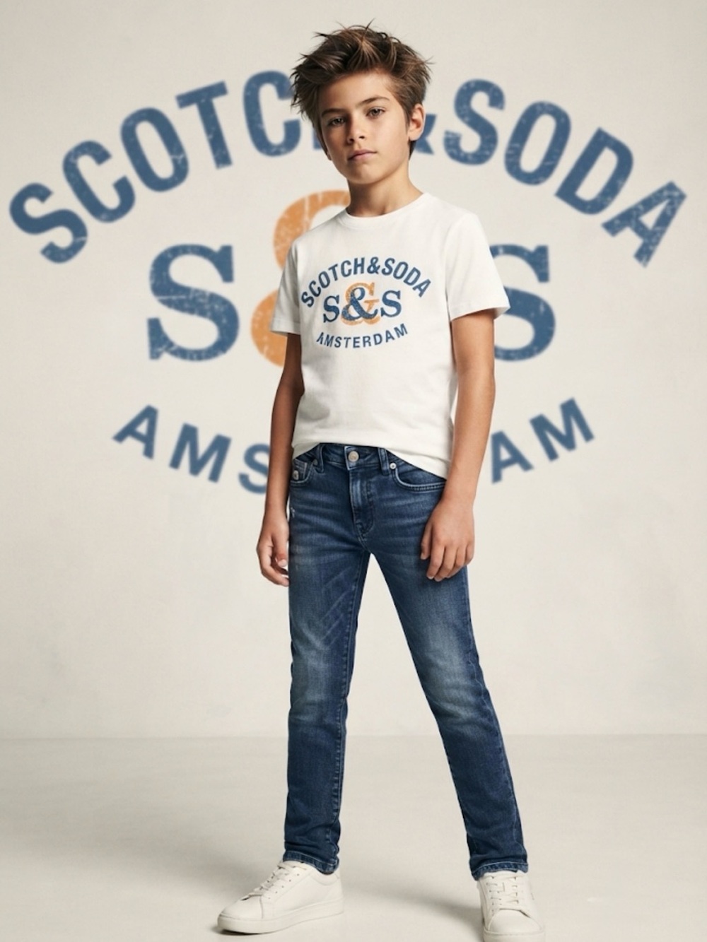 Authentic Scotch & Soda boys designer slim blue denim jeans sz 8